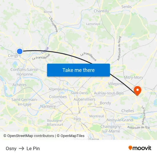 Osny to Le Pin map