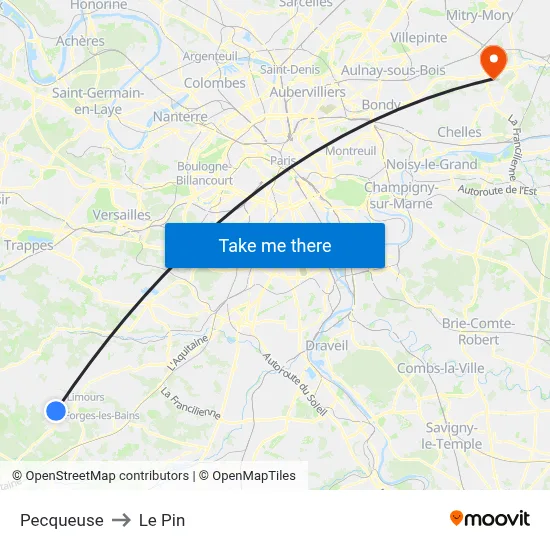 Pecqueuse to Le Pin map