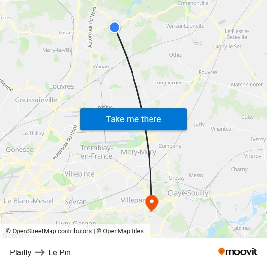 Plailly to Le Pin map
