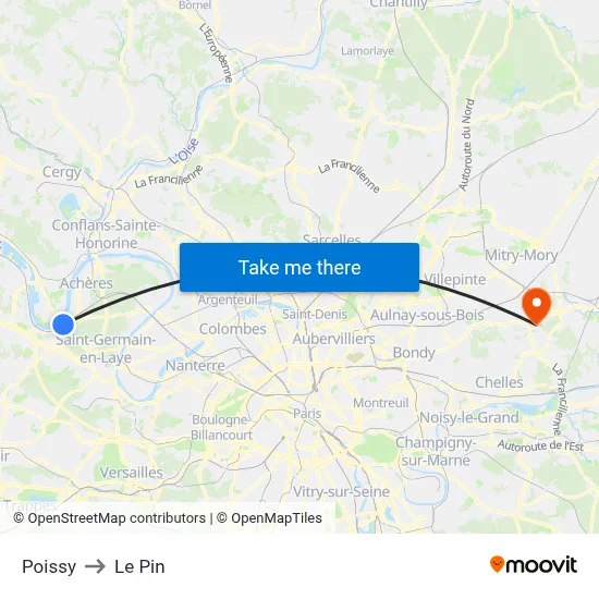 Poissy to Le Pin map