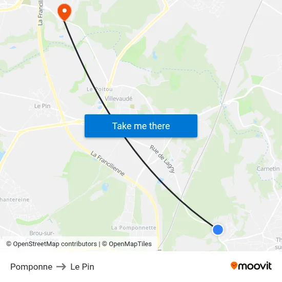 Pomponne to Le Pin map