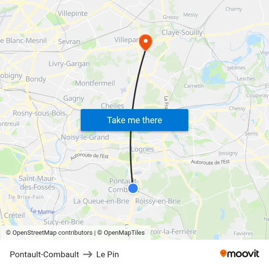Pontault-Combault to Le Pin map