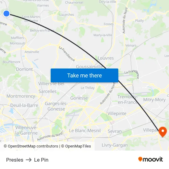Presles to Le Pin map