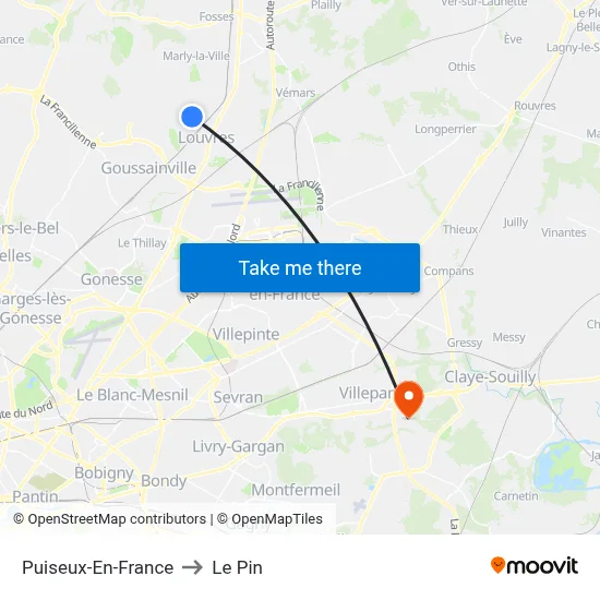 Puiseux-En-France to Le Pin map