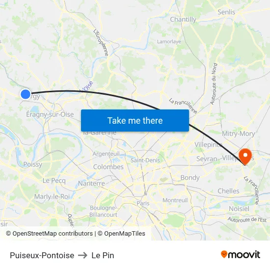 Puiseux-Pontoise to Le Pin map