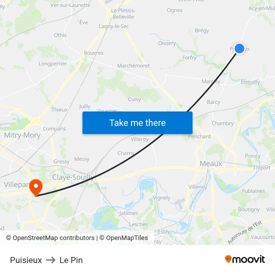 Puisieux to Le Pin map