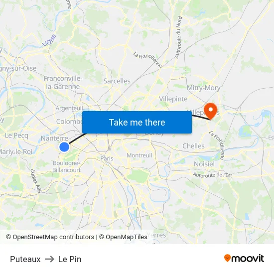 Puteaux to Le Pin map