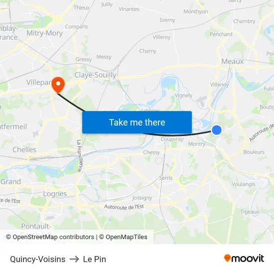 Quincy-Voisins to Le Pin map