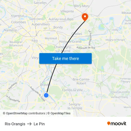 Ris-Orangis to Le Pin map