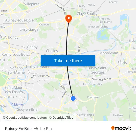 Roissy-En-Brie to Le Pin map