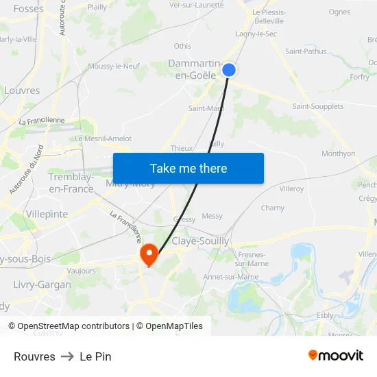 Rouvres to Le Pin map