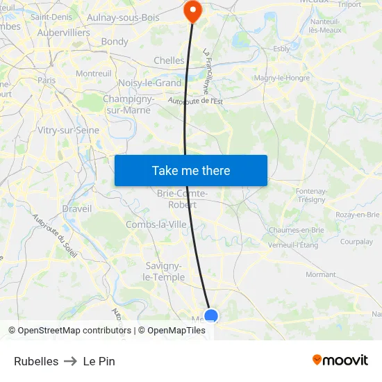 Rubelles to Le Pin map