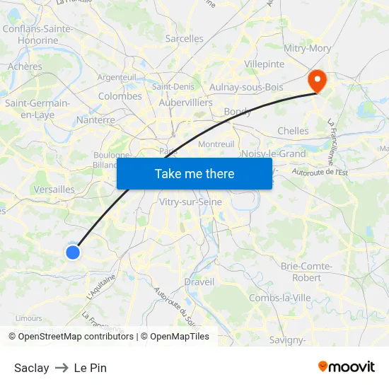 Saclay to Le Pin map