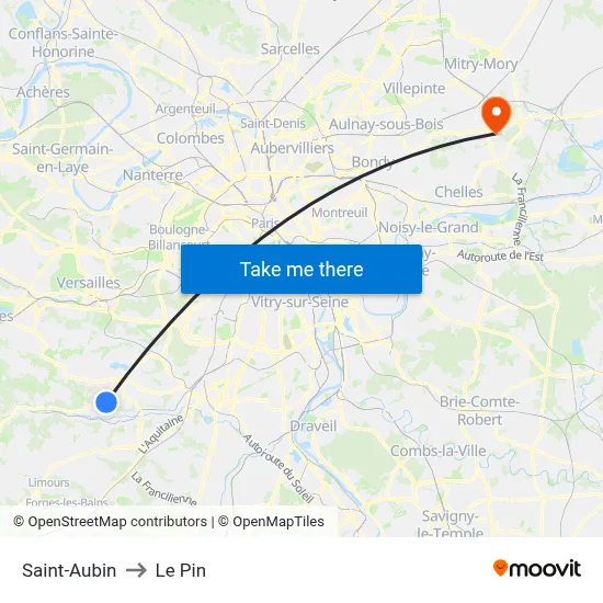 Saint-Aubin to Le Pin map