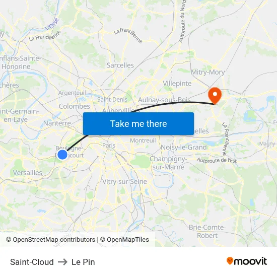 Saint-Cloud to Le Pin map