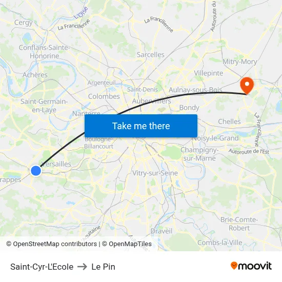 Saint-Cyr-L'Ecole to Le Pin map