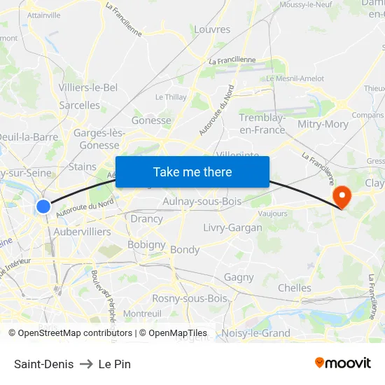 Saint-Denis to Le Pin map