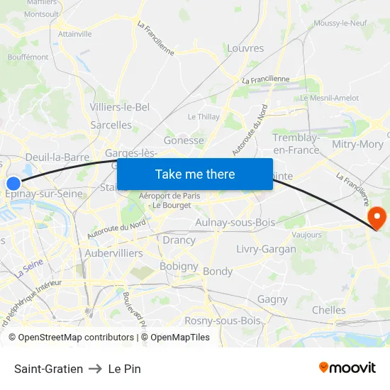 Saint-Gratien to Le Pin map