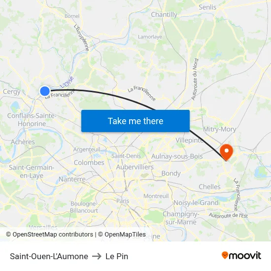 Saint-Ouen-L'Aumone to Le Pin map