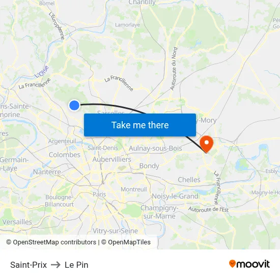 Saint-Prix to Le Pin map