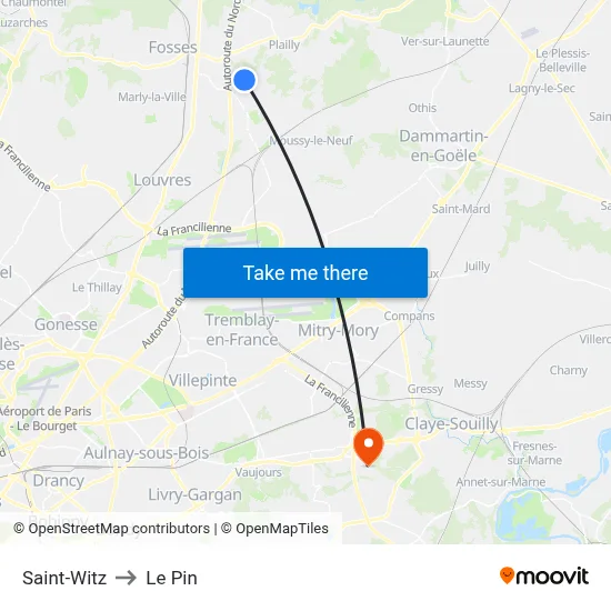 Saint-Witz to Le Pin map