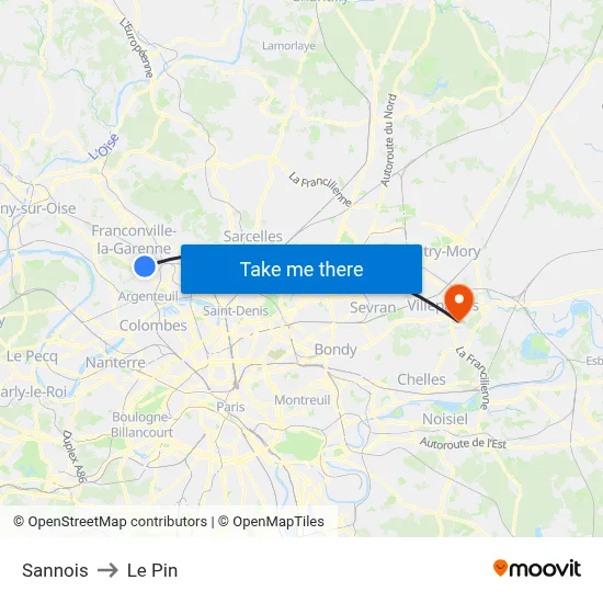 Sannois to Le Pin map