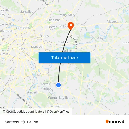 Santeny to Le Pin map