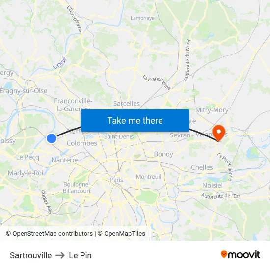 Sartrouville to Le Pin map