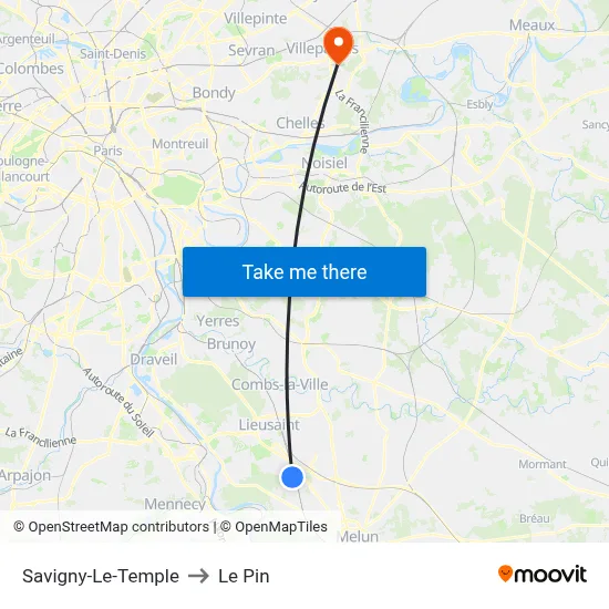 Savigny-Le-Temple to Le Pin map