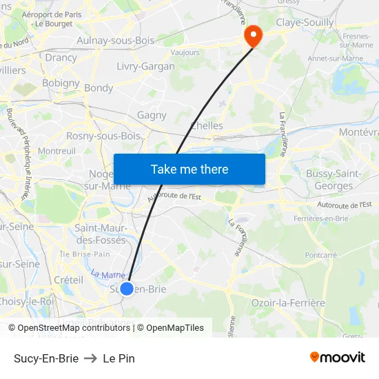 Sucy-En-Brie to Le Pin map