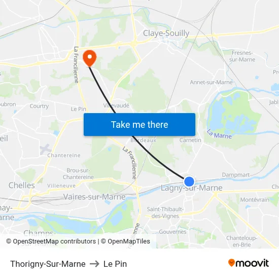 Thorigny-Sur-Marne to Le Pin map