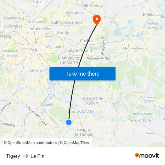 Tigery to Le Pin map