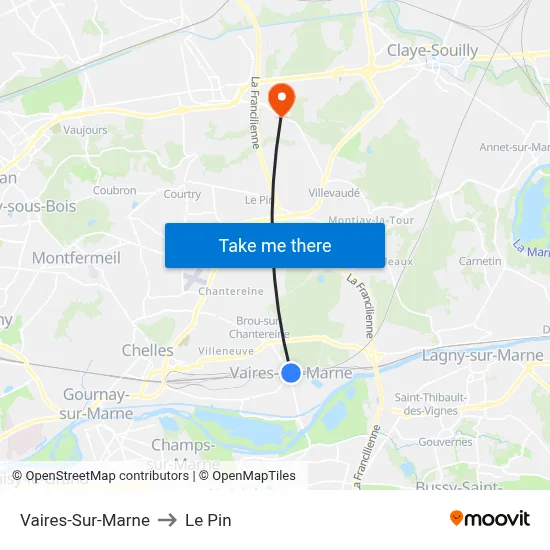 Vaires-Sur-Marne to Le Pin map