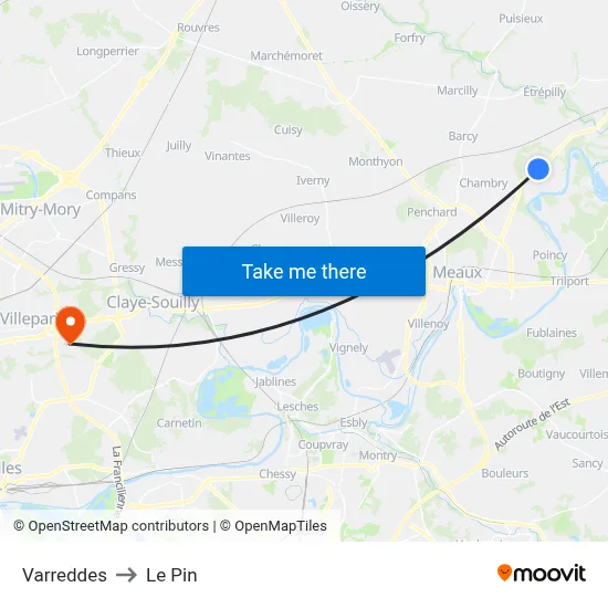 Varreddes to Le Pin map