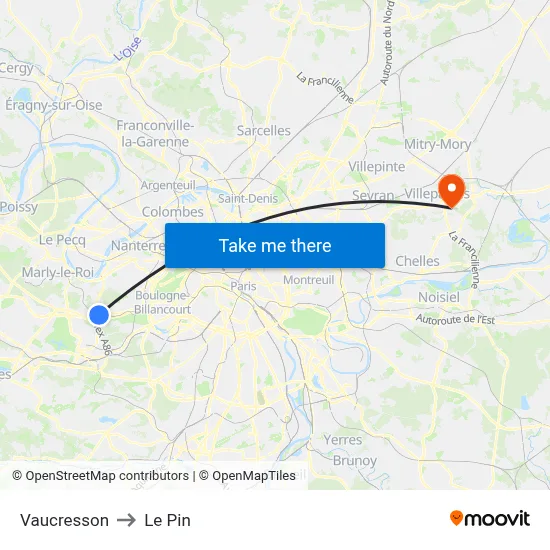 Vaucresson to Le Pin map