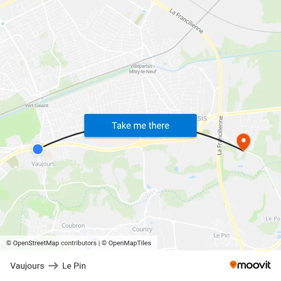 Vaujours to Le Pin map