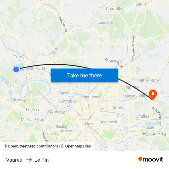 Vaureal to Le Pin map