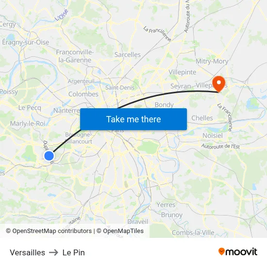 Versailles to Le Pin map