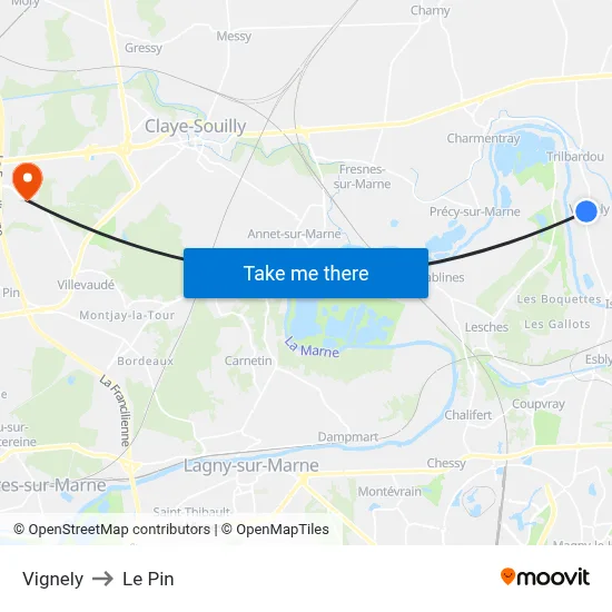 Vignely to Le Pin map