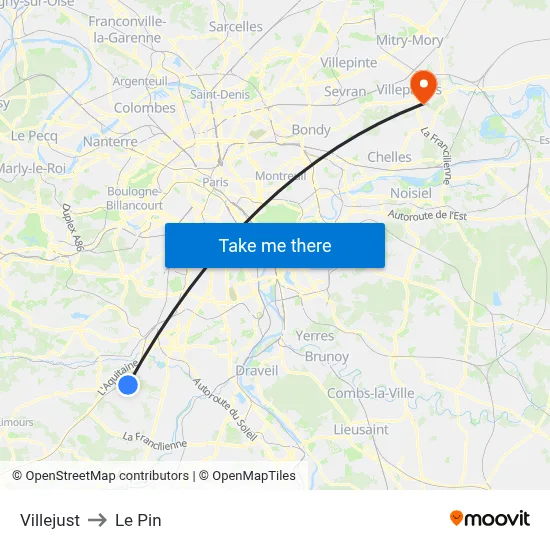 Villejust to Le Pin map