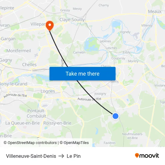 Villeneuve-Saint-Denis to Le Pin map