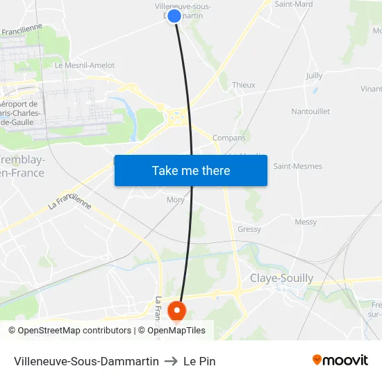 Villeneuve-Sous-Dammartin to Le Pin map