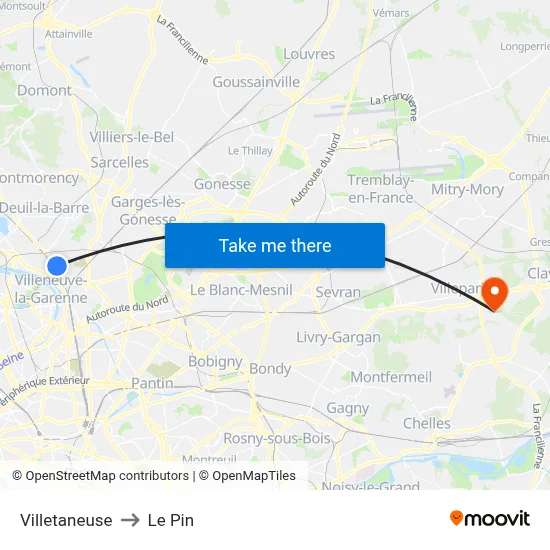 Villetaneuse to Le Pin map