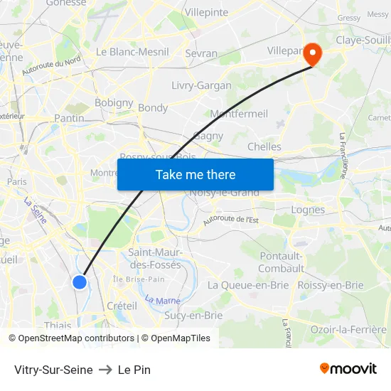 Vitry-Sur-Seine to Le Pin map