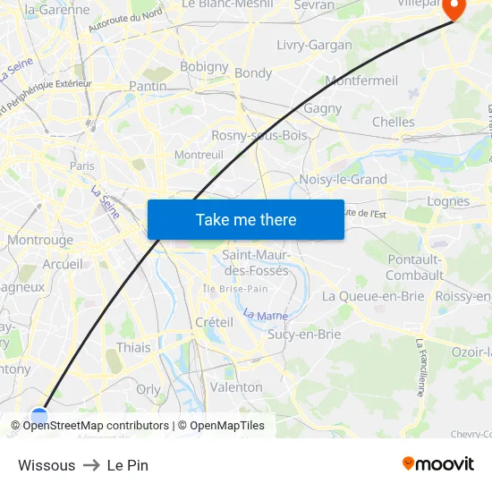 Wissous to Le Pin map