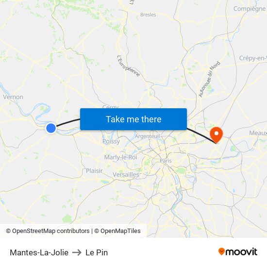 Mantes-La-Jolie to Le Pin map