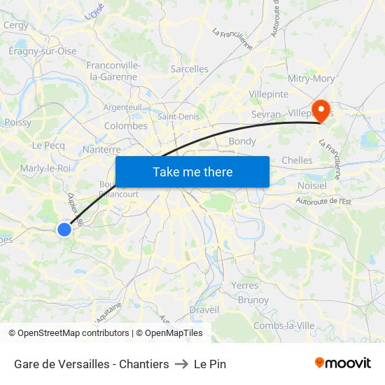 Gare de Versailles - Chantiers to Le Pin map