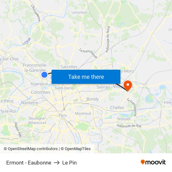 Ermont - Eaubonne to Le Pin map