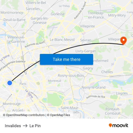 Invalides to Le Pin map