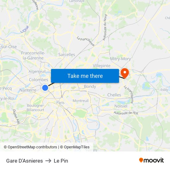 Gare D'Asnieres to Le Pin map